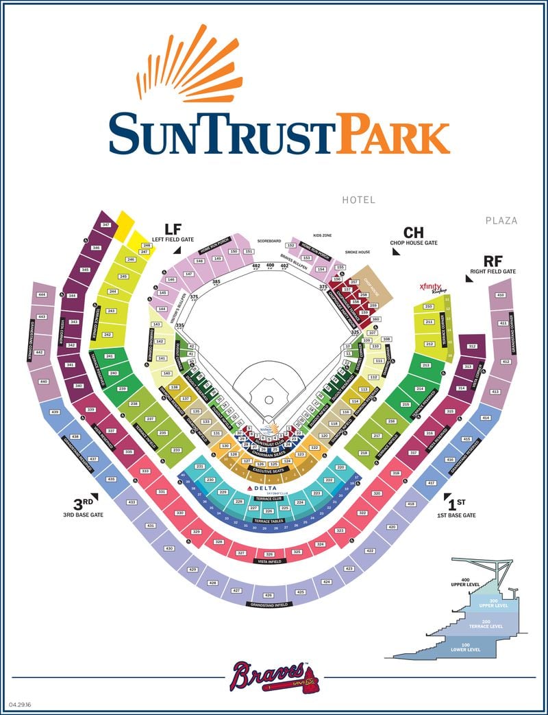 Seating chart and gate map of SunTrust Park, the new Atlanta Braves stadium in Cobb County, Ga.
