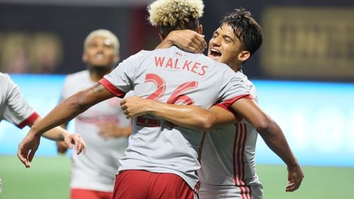 September 13, 2017 Atlanta Atlanta United midfielder Yamil Asad celebrates the fourth goal  scored by Atlanta United defender Anton Walkes (26).