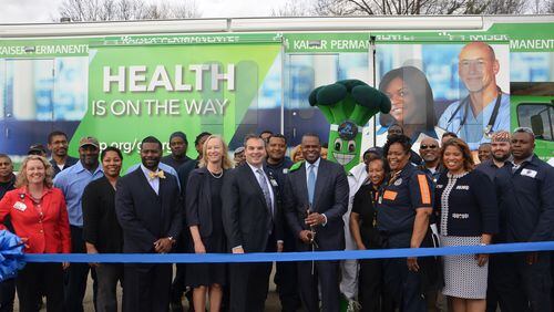 Kaiser Permanente’s mobile health vehicle was unveiled at a wellness event at the Department of Public Works’ Solid Waste Services facility. Kaiser Permanente of Georgia.