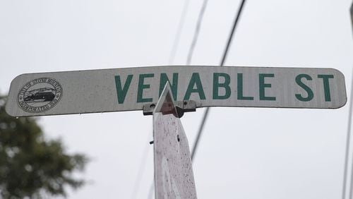 The sign for Venable Street is displayed in Shermantown in Stone Mountain. (Alyssa Pointer/Atlanta Journal Constitution)