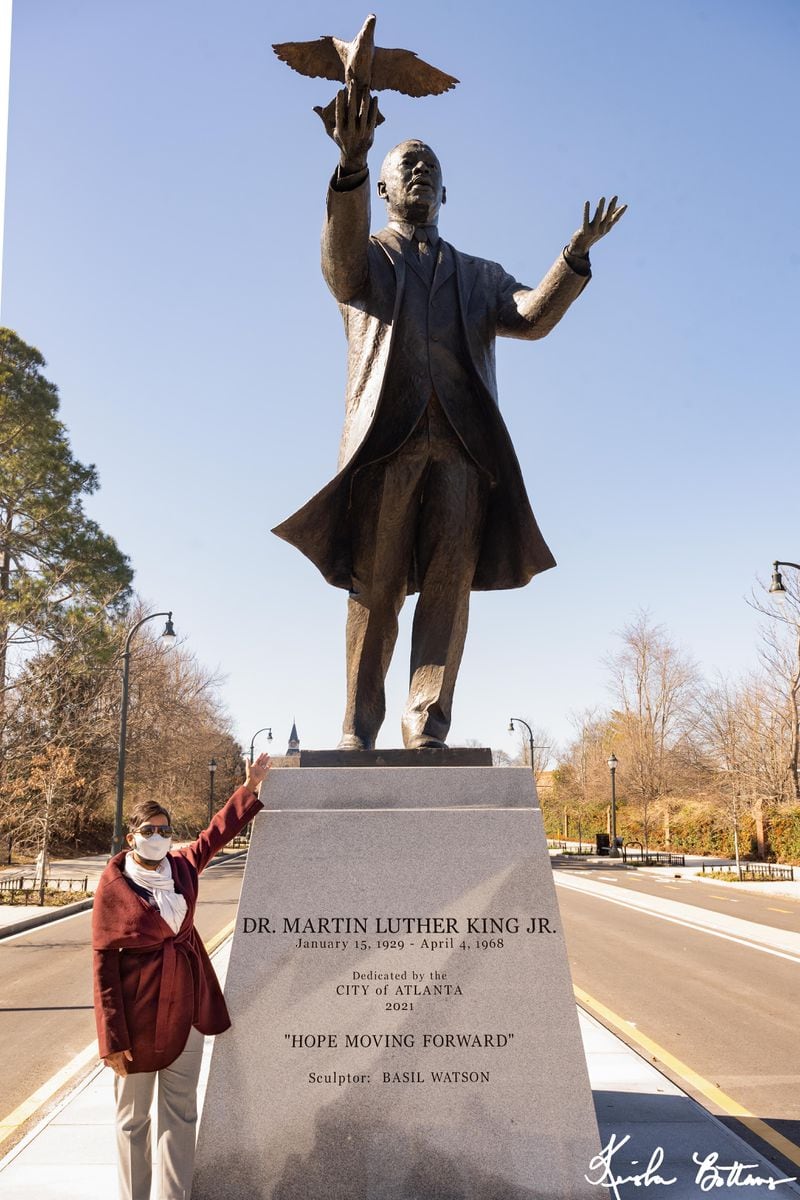 Mayor Keisha Lance Bottoms announced on Jan. 14, 2021, the installation of a statue to Martin Luther King, Jr. at the intersection of Martin Luther King, Jr. and Northside Drive, across from the Mercedes-Benz Stadium. (Atlanta Mayor's Office)