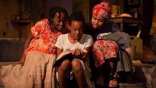 Charity Purvis Jordan (from left), Asha Duniani and Shayla Love co-star in the Synchronicity Theatre drama “Eclipsed.” CONTRIBUTED BY JERRY SIEGEL