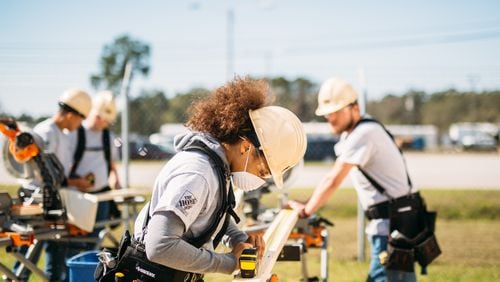 A young woman participating in Home Depot's trades training program supporting military members who are leaving the service. courtesy of the Home Depot Foundation.