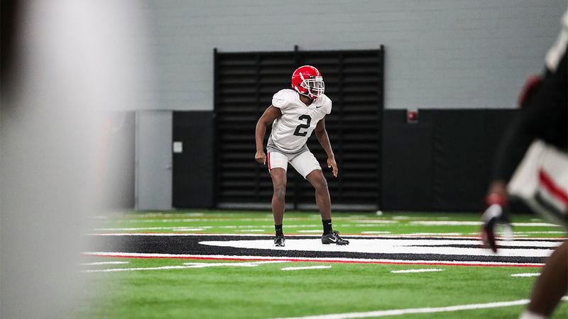 Georgia safety  Richard LeCounte (2) during the Bulldogs’ practice session for the Chick-fil-A Peach Bowl Monday, Dec. 28, 2020, in Athens. (Tony Walsh/UGA Sports)