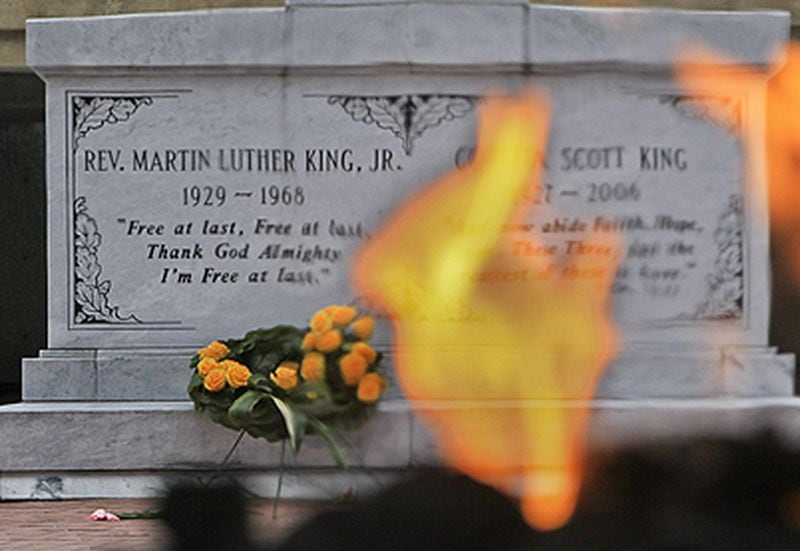 The eternal flame burns before the crypt of civil rights leaders Martin Luther King Jr. and Coretta Scott King at the King Center on Auburn Avenue in Atlanta.