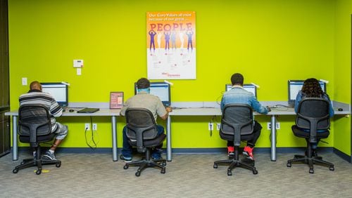 Hire Dynamics hosted a job fair at their Austell location on Wednesday, April 21, 2021. (Jenni Girtman for The Atlanta Journal-Constitution)