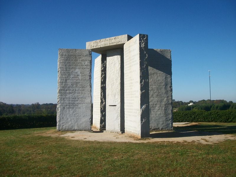 The Georgia Guidestones in Elberton -- known as America's Stonehenge - is a mysterious structure reaching 19 feet high with messages in multiple languages. Contributed by Georgia Department of Economic Development.