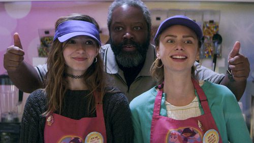 (L to R) Angelica Bette Fellini as "Blair Wesley," Kadeem Hardison as "Bowser Simmons," and Maddie Phillips as "Sterling Wesley" in first episode of Netflix's "Teenage Bounty Hunters." Contributed.