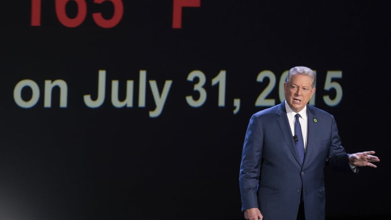 This image released by Paramount Pictures shows Al Gore in “An Inconvenient Sequel: Truth to Power.” Contributed by Jensen Walker/Paramount Pictures