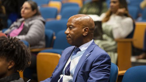 Gwinnett County Public Schools Superintendent Calvin Watts listens to the students share perspectives on school safety and violence during a town hall and panel event Nov. 14, 2022. (Christina Matacotta for The Atlanta Journal-Constitution)