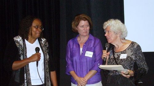 Dr. Toni Miles (left) is shown facilitating a conversation with filmmakers about caregiving at a meeting in San Francisco. The University of Georgia professor recently concluded an eight-year-long study of the health effects of grief on surviving family and friends. CONTRIBUTED