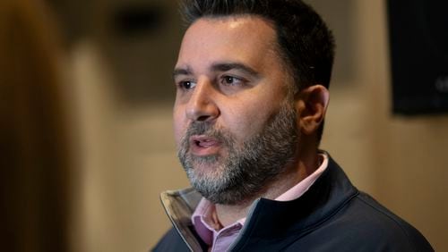 Atlanta Braves general manager Alex Anthopoulos responds to questions during the Major League Baseball winter meetings Tuesday, Dec. 5, 2023, in Nashville, Tenn. (AP Photo/George Walker IV)
