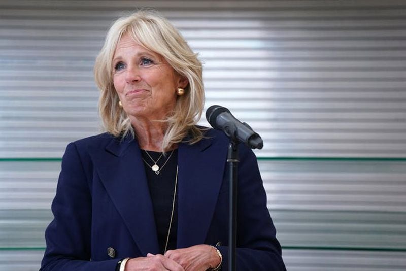 Dr. Jill Biden during a campaign stop for her husband, Democratic presidential nominee and former Vice President Joe Biden, at Jeffers Pond Elementary School in Prior Lake, Minnesota, on September 9, 2020. (Anthony Souffle/Minneapolis Star Tribune/TNS)