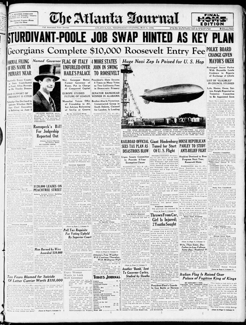 The Atlanta Journal front page May 6, 1936.