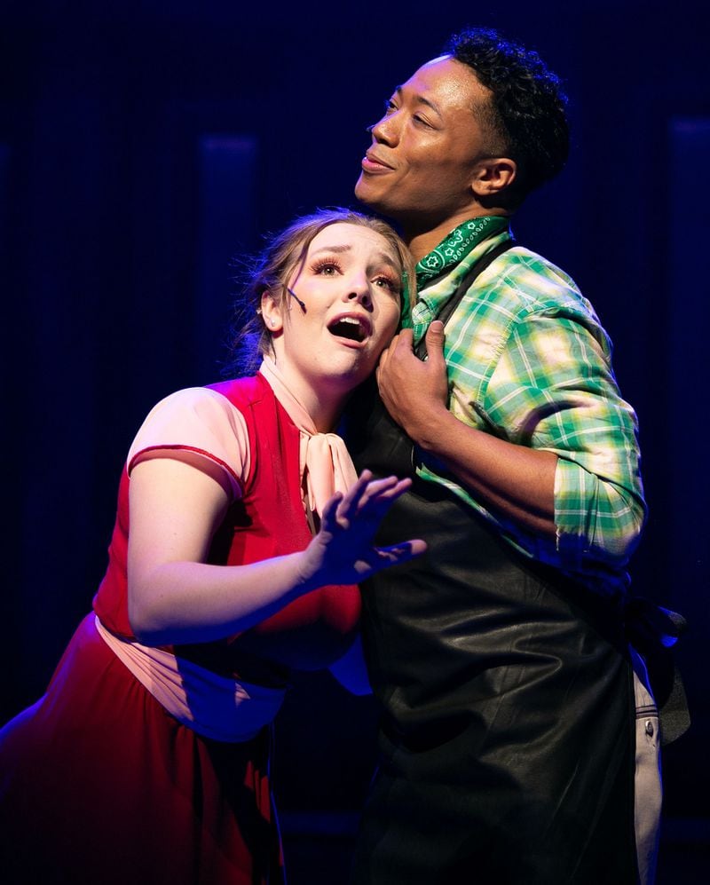 The Actor’s Express/Oglethorpe University Theatre musical “Urinetown” co-stars Emma Jean Scott and Russell Scott.