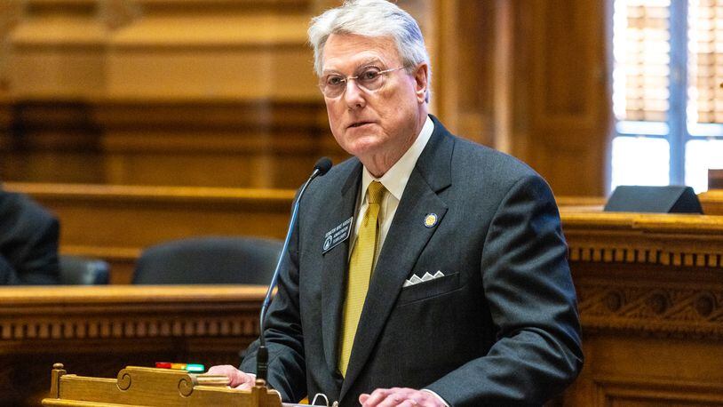 State Sen. Mike Hodges, a floor leader for Gov. Brian Kemp, said the income tax rebate in House Bill 162 “is about getting money into the pockets of hardworking Georgians rather than staying at the state level.” The Senate voted 46-7 in favor of the bill, which is now headed to Kemp for his signature. (Arvin Temkar / arvin.temkar@ajc.com)