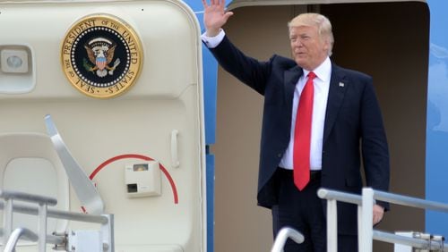 President Donald Trump arrives at Hartsfield Jackson International Airport on April 28, 2017. KENT D. JOHNSON/ AJC