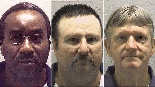 The prison mugshots of three Death Row inmates who insisted that new DNA testing would exonerate them. From left, Ray Jefferson Cromartie, who was executed on Nov. 13, 2019; Jimmy Meders, who had his life spared by the state parole board in January 2020; and Donnie Lance who was executed on Jan. 29, 2020. (Georgia Department of Corrections)
