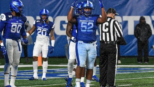 Georgia State defensive tackle Dontae Wilson (52) in action against Army on Oct. 19, 2019 at Georgia State Stadium. (Photo by Todd Drexler/Georgia State Athletics)