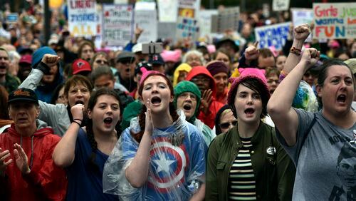 A scene from the 2017 Women's March in Atlanta, which drew 63,000 people. DAVID BARNES / DAVID.BARNES@AJC.COM
