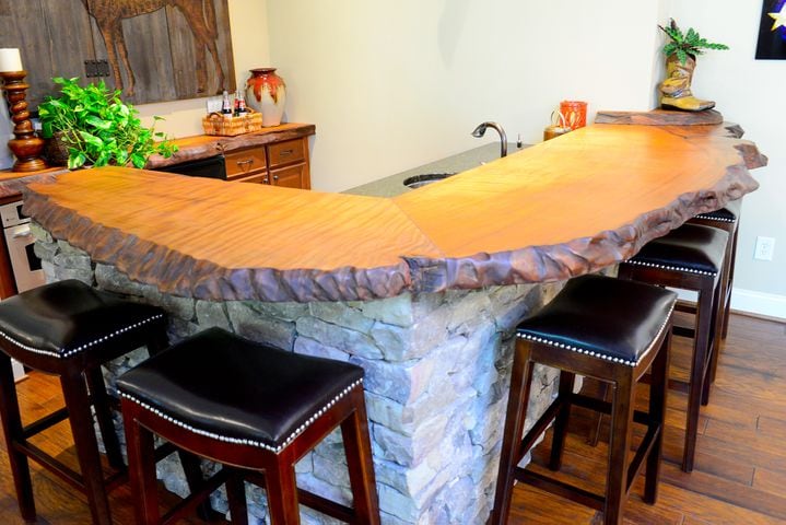 Redwood handcrafted bar, a favorite interior design element