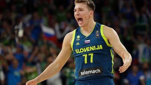 Luka Doncic, shown playing for the Slovenia national team.