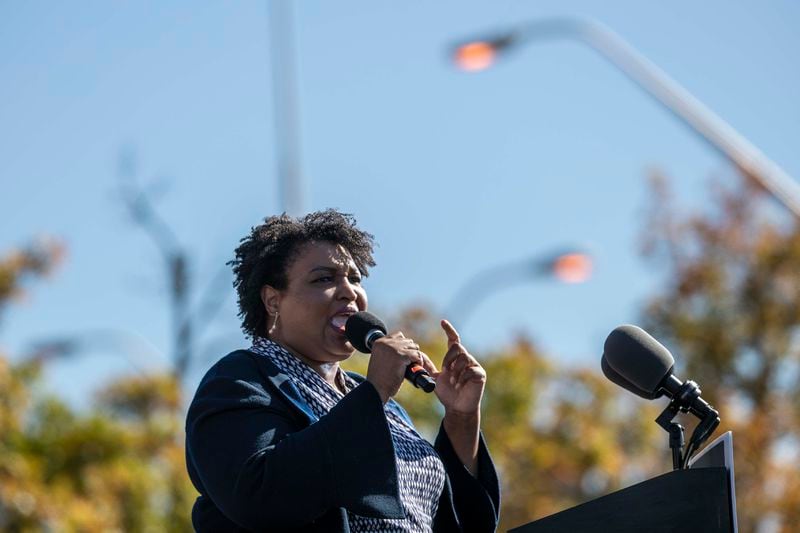 11/02/2020 —  Atlanta, Georgia — Former Georgia Democratic gubernatorial candidate Stacey Abrams speaks during a Biden-Harris rally in Atlanta’s Summerhill community, Monday, November 2, 2020. (Alyssa Pointer / Alyssa.Pointer@ajc.com)