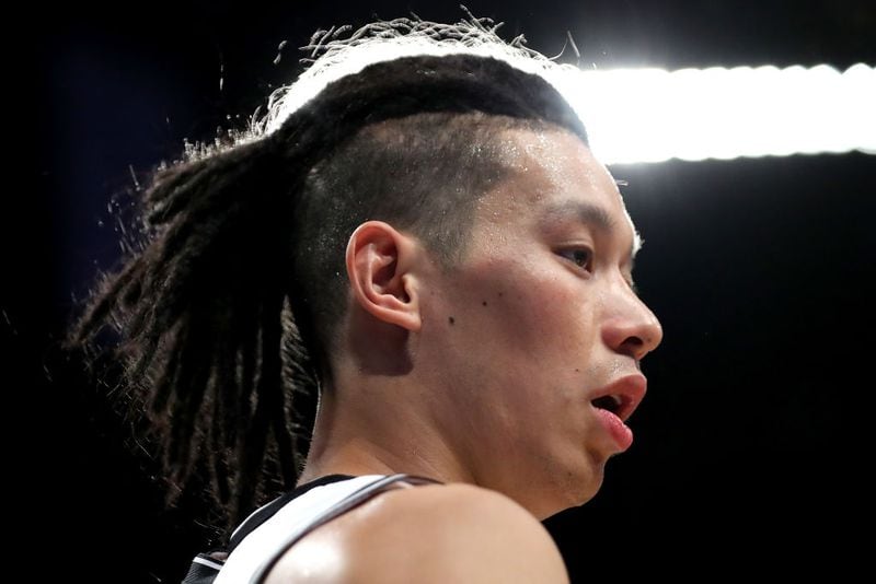 Jeremy Lin #7 of the Brooklyn Nets looks on in the first half against the Miami Heat during their Pre Season game at Barclays Center on October 5, 2017 in the Brooklyn Borough of New York City. (Photo by Abbie Parr/Getty Images)