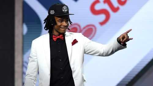 Nicolas Claxton reacts after being drafted with the 31st overall pick by the Brooklyn Nets during the 2019 NBA Draft at the Barclays Center on June 20, 2019 in the Brooklyn borough of New York City. NOTE TO USER: User expressly acknowledges and agrees that, by downloading and or using this photograph, User is consenting to the terms and conditions of the Getty Images License Agreement. (Photo by Sarah Stier/Getty Images)
