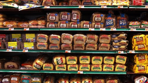 Bread is displayed for sale at a Manhattan grocery store on August 6, 2010 in New York City.