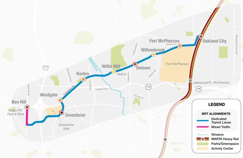 The proposed bus rapid transit route along Campbellton Road in southwest Atlanta.