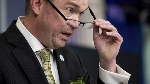 Budget Director Mick Mulvaney speaks about President Donald Trump’s budget proposal for the coming fiscal year during daily press briefing at the White House, in Washington, Thursday, March 16, 2017. (AP Photo/Andrew Harnik)