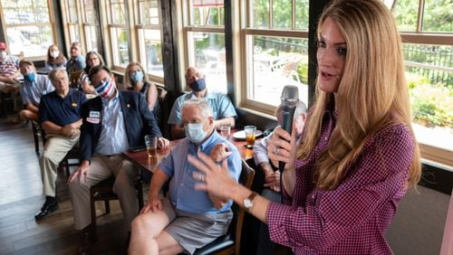 Woodstock-U.S. Senator Kelly Loeffler speaks to supporters at a campaign event at the Tuscany Italian restaurant in Woodstock on Wednesday, July 8, 2020. Ben Gray for the Atlanta Journal-Constitution