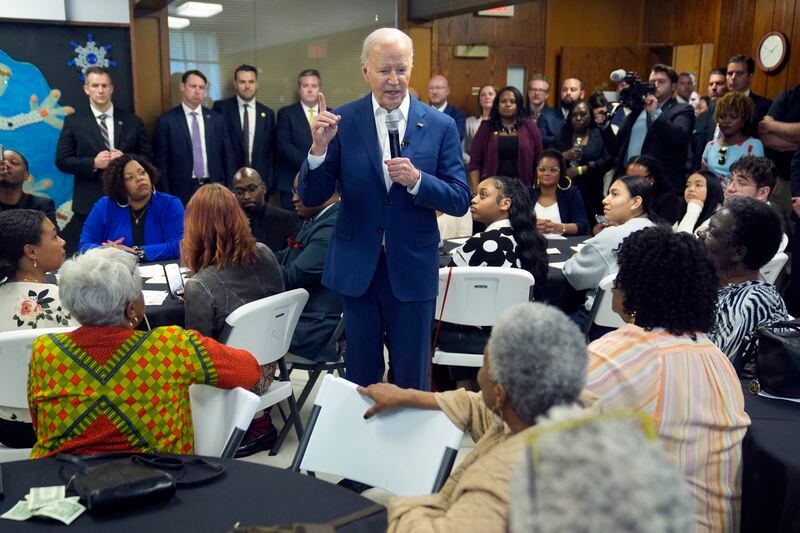 President Joe Biden meets with campaign volunteers in Racine, Wis., on Wednesday.