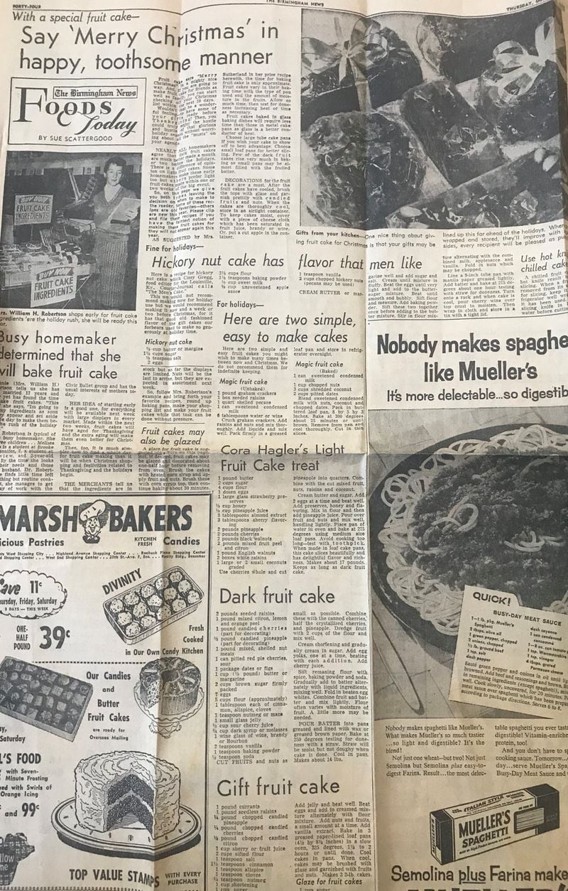 As the holiday season gets into full swing, kitchen duties can feel overwhelming for home cooks. Atlanta Journal-Constitution food and dining editor Ligaya Figueras is looking to please her own palate, by baking fruitcake recipes published in the Birmingham News in 1958. LIGAYA FIGUYERAS / LFIGUERAS@AJC.COM