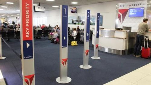 Delta uses pillars in its new boarding process to try to add more order to an often-stressful part of the flying experience. Source: Delta Air Lines