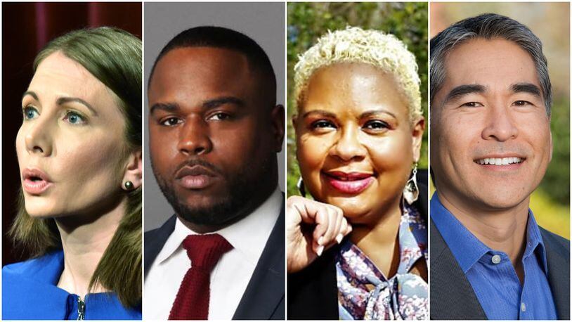 Stacey Evans, from left, Kyle Lamont, Jenné Shepherd and Alex Wan are running in the Democratic primary election for an Atlanta-based House seat being vacated by state Rep. Pat Gardner. Submitted photos.