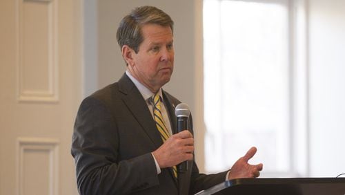 Secretary of State Brian Kemp addresses the public during a transportation policy forum at the Georgia Freight Depot in Atlanta, Georgia on Wednesday, Jan. 24, 2018. Kemp says lack of high-speed internet is a problem that puts many rural Georgians at a disadvantage. (REANN HUBER/REANN.HUBER@AJC.COM)