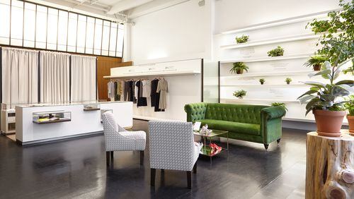 The MM.LaFleur pop-up in San Francisco resembles the Atlanta pop-up which opened March 5. The Atlanta showroom features six dressing rooms and offers one-on-one styling service during hour-long appointments.