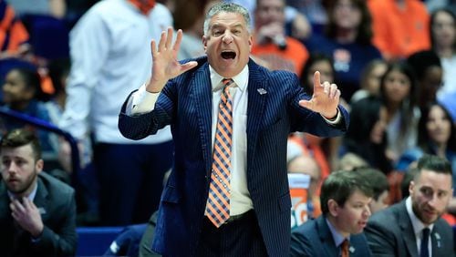 Auburn coach Bruce Pearl gives instructions to his team against the Missouri Tigers during the SEC Basketball Tournament at Bridgestone Arena on March 14, 2019 in Nashville, Tennessee. (Photo by Andy Lyons/Getty Images)