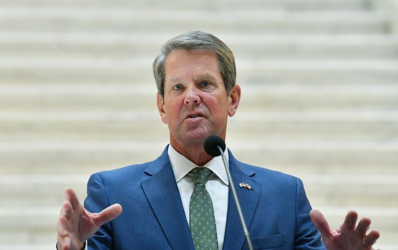 Gov. Brian Kemp voiced his frustration with coverage of a recent coronavirus report, during a press conference at the Georgia State Capitol building on Wednesday, August 19, 2020. (Hyosub Shin / Hyosub.Shin@ajc.com)