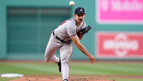 Atlanta Braves' Spencer Strider delivers a pitch to a Boston Red Sox batter in the first inning of a baseball game, Wednesday, July 26, 2023, in Boston. (AP Photo/Steven Senne)