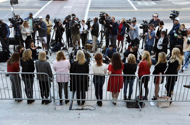 FLE - A group of women who have spoken out about Hollywood producer Harvey Weinstein's sexual misconduct and who refer to themselves as the "Silence Breakers," face the media during a news conference at Los Angeles City Hall, Tuesday, Feb. 25, 2020, in Los Angeles. New York's highest court on Thursday, April 25, 2024, has overturned Harvey Weinstein's 2020 rape conviction and ordered a new trial. (AP Photo/Chris Pizzello, File)
