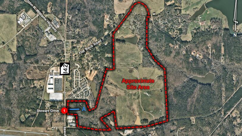 This is an aerial map of the approximate location for a proposed industrial park in Covington.
