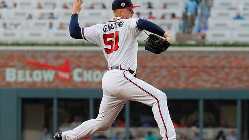 Sean Newcomb of the Braves pitches against the Miami Marlins at SunTrust Park on June 16, 2017 in Atlanta. (Photo by Kevin C. Cox/Getty Images)