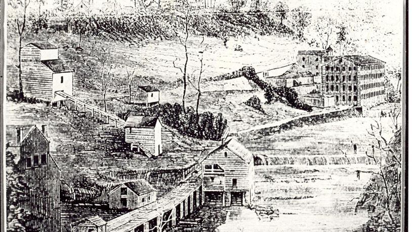 A sketch of the Roswell Mill before it was destroyed during federal occupation in July 1864.