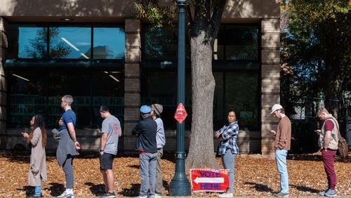 People line up to vote at the Ponce De Leon Library in Atlanta on the last day of early voting in November 2022. About 52% of Georgia’s voting-eligible population cast ballots in November, the top rate in the South and the 13th-highest in the nation, according to figures compiled by the United States Elections Project at the University of Florida. Nationwide, 46% of eligible voters turned out. (Arvin Temkar / arvin.temkar@ajc.com)