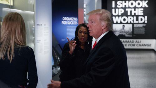President Trump, with his Omarosa Manigault, director of communications for the Office of Public Liaison, tour the National Museum of African American History and Culture. Alveda King (not pictured) was part of the delegation.