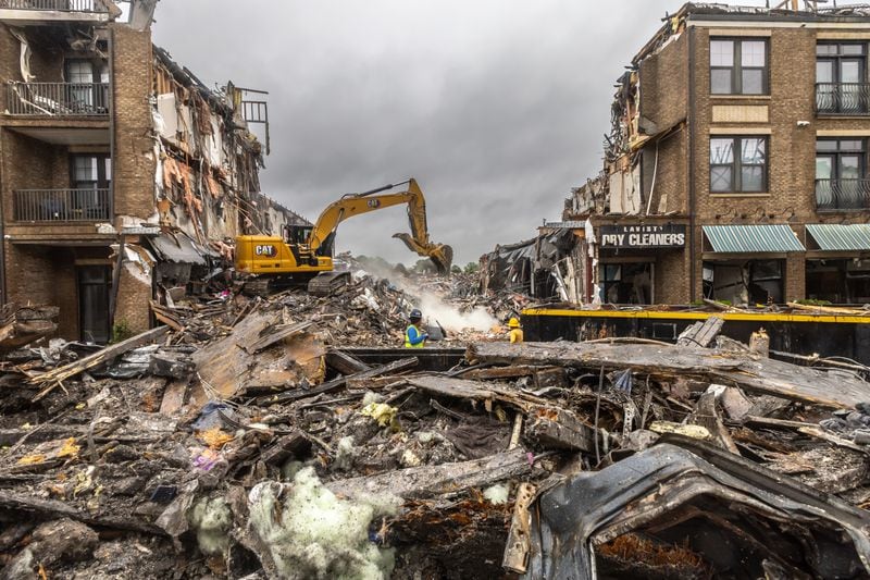 Demolition continues at The Reserve at LaVista Walk apartments in northeast Atlanta.