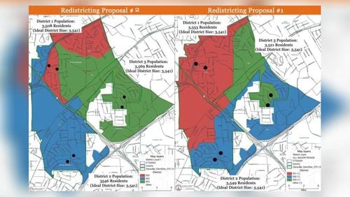 These are two redistricting options that the Legislative and Congressional Reappointment Office presented Doraville.